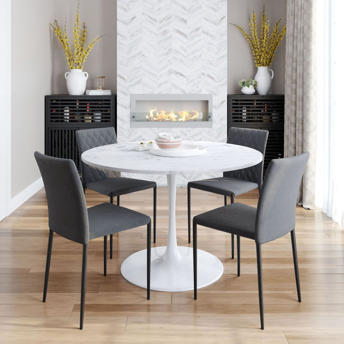 Zuo Modern Phoenix White Marble, Grey Chair Dining Set