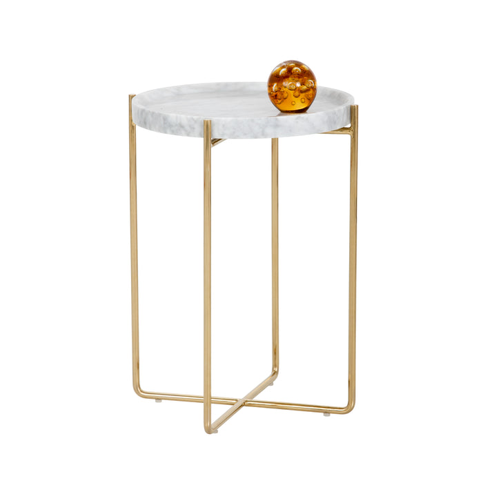 Sunpan Liv Round White Marble End Table