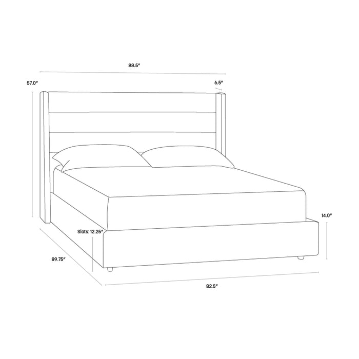 Sunpan Emmit Modern King Size Bed Quarry Marble Pearl Grey Fabric