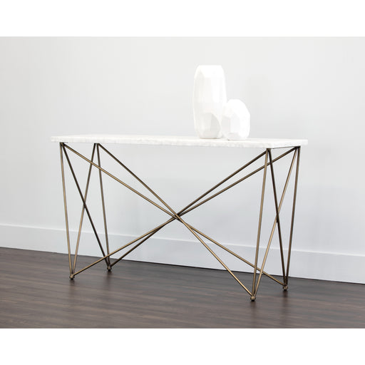 Sunpan Skyy White Carrara Marble Top Console Table 