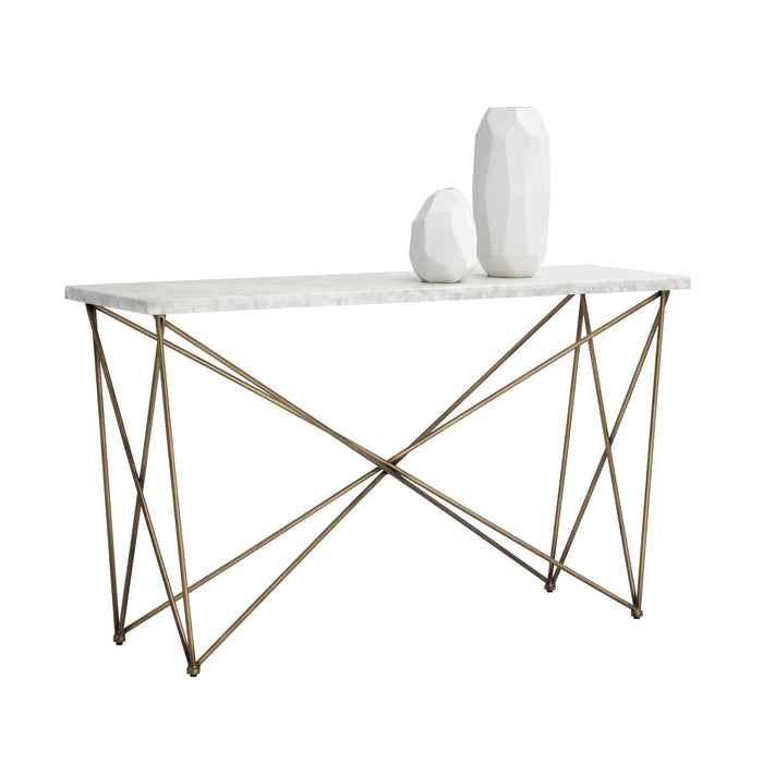 Sunpan Skyy White Carrara Marble Top Console Table 