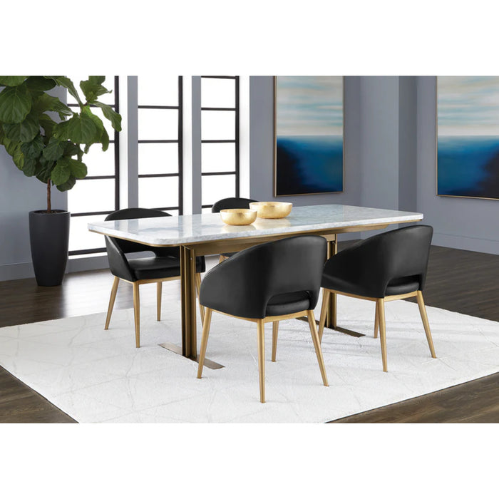 Sunpan Luxury White Marble Rectangle Dining Table Set