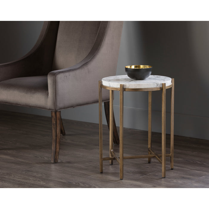 Sunpan Solana Round Faux Marble Wood Top End Table