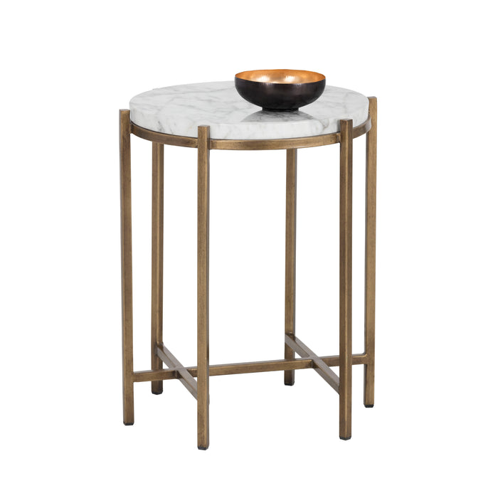 Sunpan Solana Round Faux Marble Wood Top End Table