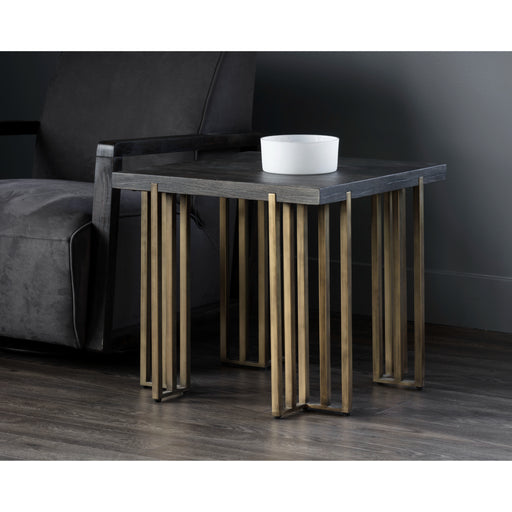 Sunpan Alto Square Distressed Oak Wood Veneer Side Table 