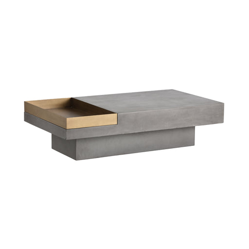 Sunpan Quill Rectangular Concrete Antique Brass Tray Coffee Table