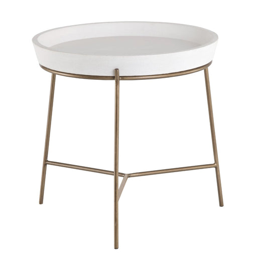 Sunpan Remy Round White Concrete Top End Table