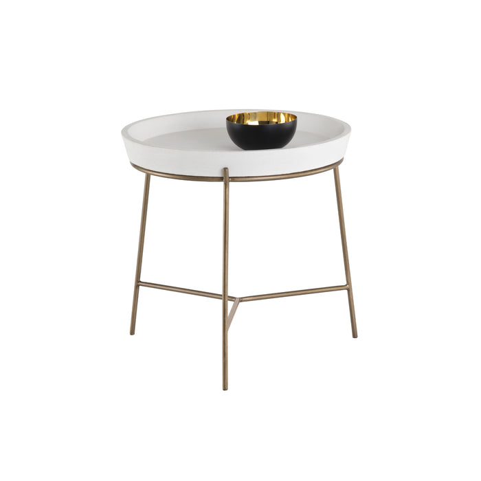 Sunpan Remy Round White Concrete Top End Table