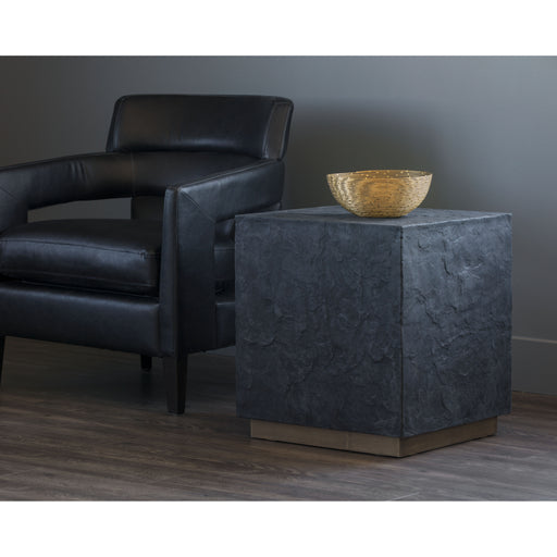 Sunpan Newbury Square Block Black Slate Effect Concrete End Table 