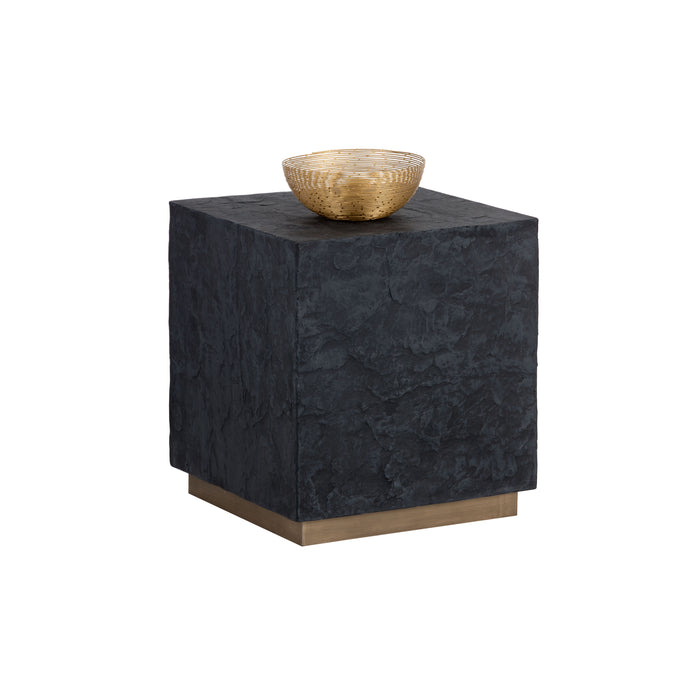 Sunpan Newbury Square Block Black Slate Effect Concrete End Table 