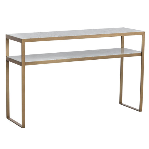 Sunpan Evert White Italian Marble Top Shelf Console Table 