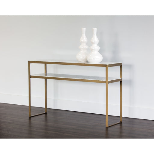 Sunpan Evert White Italian Marble Top Shelf Console Table 