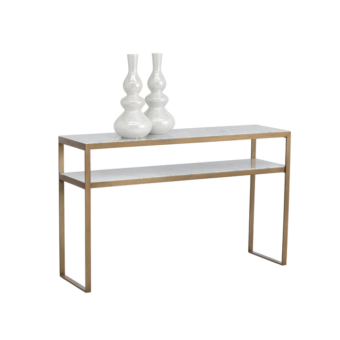 Sunpan Evert White Italian Marble Top Shelf Console Table 