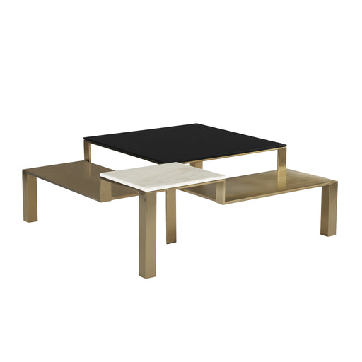 Sunpan Saber Black Tempered Glass White Marble Coffee Table