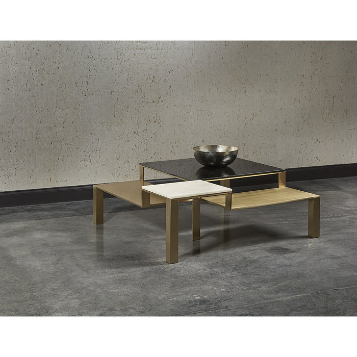 Sunpan Saber Black Tempered Glass White Marble Coffee Table