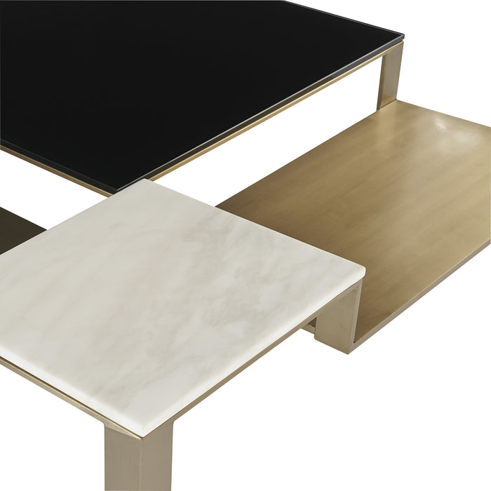 Sunpan Saber Black Tempered Glass White Marble Coffee Table