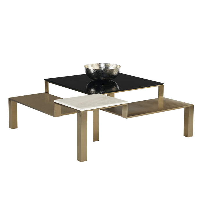 Sunpan Saber Black Tempered Glass White Marble Coffee Table