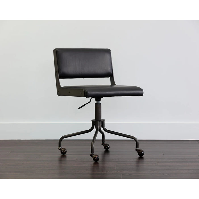 Sunpan Davis Black Faux Leather Swivel Office Chair 