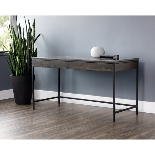 Sunpan Stamos Grey Marble Top Wood Drawers Desk 