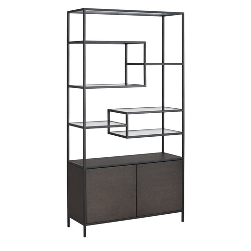 Sunpan Stamos Clear Glass Shelves Oak Wood Bookcase