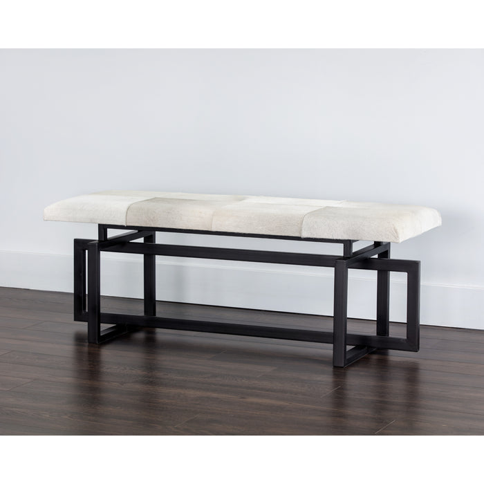 Sunpan Pilar Genuine Cowhide Seat Metal Base Bench