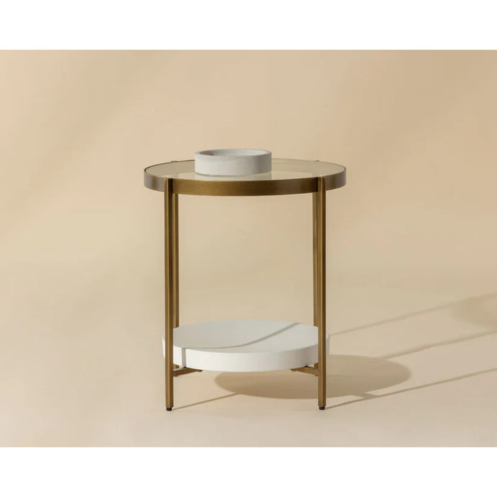 Sunpan Gia Round Clear Tempered Glass Top Side Table 