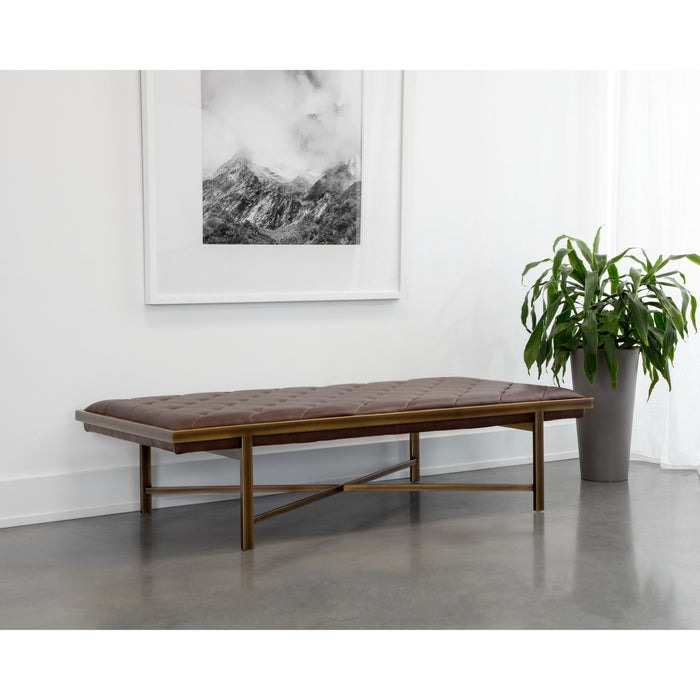 Sunpan Kayla Vintage Cognac Faux Leather Bench