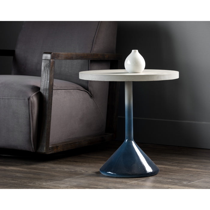 Sunpan Laszilo Round White Blue Ombre Concrete End Table 