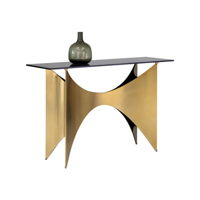 Sunpan London Black Smoked Tempered Glass Top Console Table 