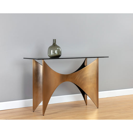 Sunpan London Black Smoked Tempered Glass Top Console Table 