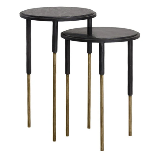 Sunpan Kyrie Round Black Marble Nesting End Tables 