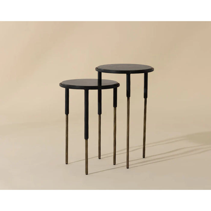 Sunpan Kyrie Round Black Marble Nesting End Tables 