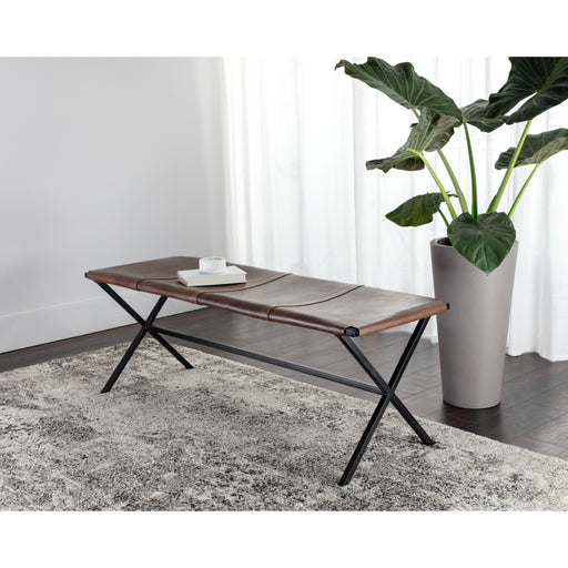 Sunpan Elon Brown Buffalo Leather Bench