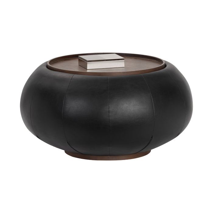 Sunpan Zenzi Round Black Faux Leather Storage Coffee Table