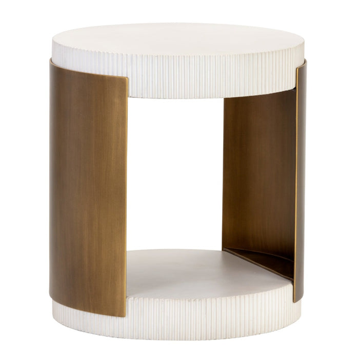 Sunpan Cavette Round Concrete Top Bottom Shelf End Table 