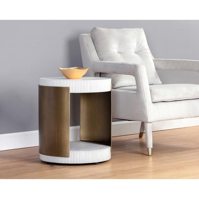 Sunpan Cavette Round Concrete Top Bottom Shelf End Table 