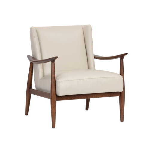 Sunpan Azella White Leather Mid Century Modern Lounge Chair 