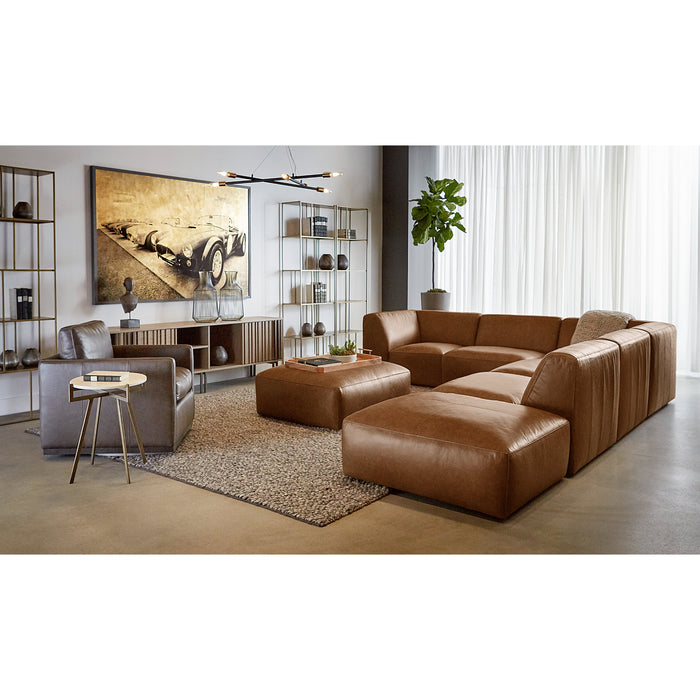 Sunpan Portman Leather And Fabric Swivel Lounge Chair