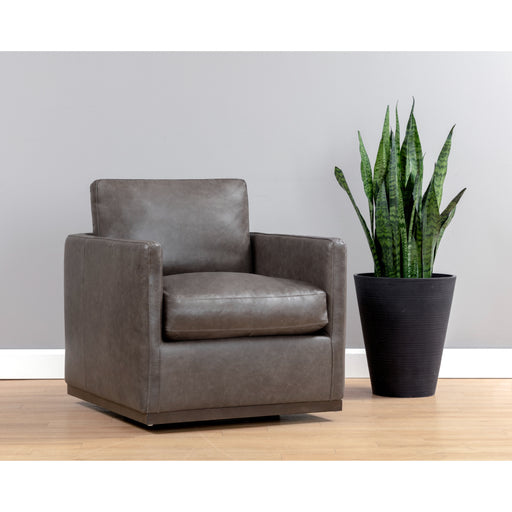 Sunpan Portman Leather And Fabric Swivel Lounge Chair