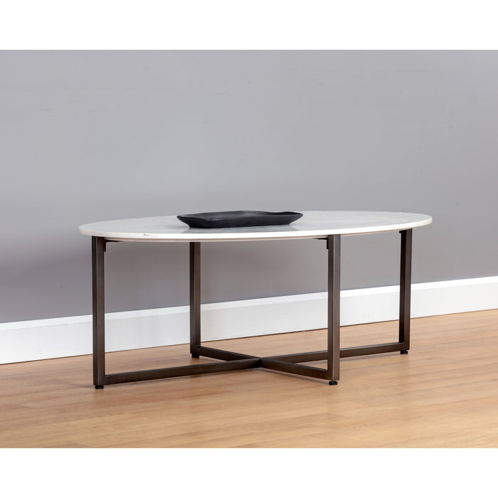 Sunpan Kiara White Marble Top Stone Modern Coffee Table