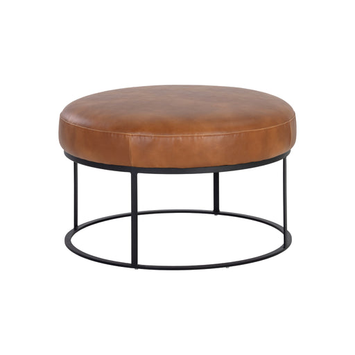 Sunpan Elgin Round Tobacco Tan Faux Leather Ottoman 