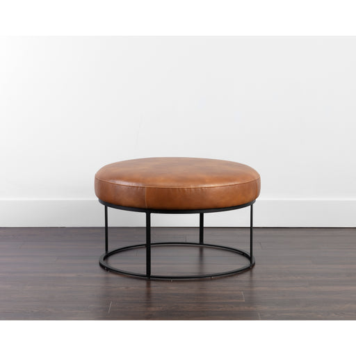 Sunpan Elgin Round Tobacco Tan Faux Leather Ottoman 