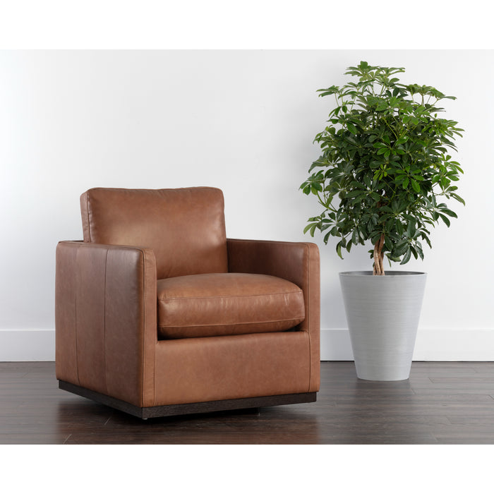 Sunpan Portman Leather And Fabric Swivel Lounge Chair