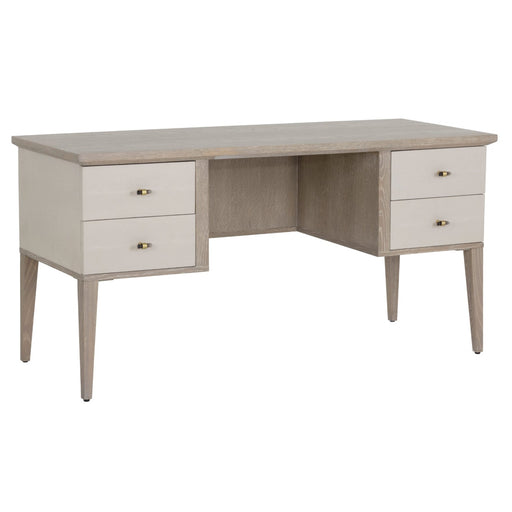 Sunpan Pattinson Cream Shagreen Solid Oak Wood Desk 