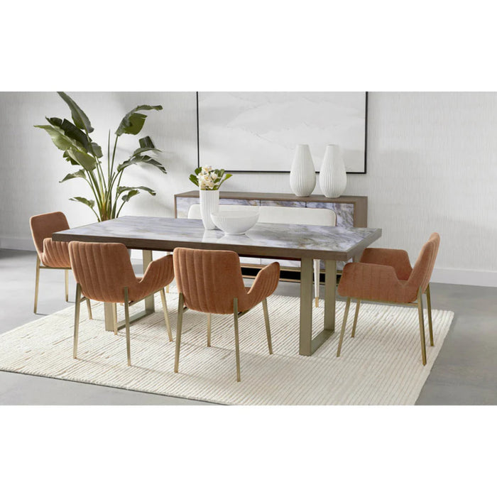 Sunpan Fuentes Mid Century Modern Pearl Glass Dining Table