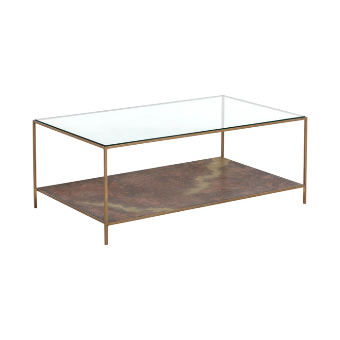 Sunpan Concord Handcrafted Rectangular Antique Brass Glass Top Coffee Table 