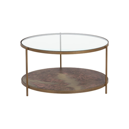 Sunpan Concord Handcrafted Round Antique Brass Glass Top Coffee Table