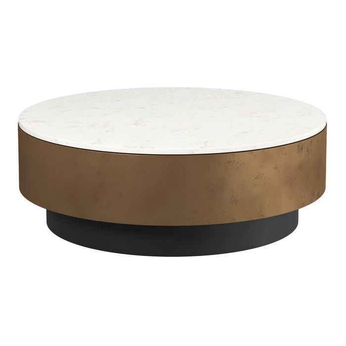 Sunpan Zelda Round White Marble Top Coffee Table