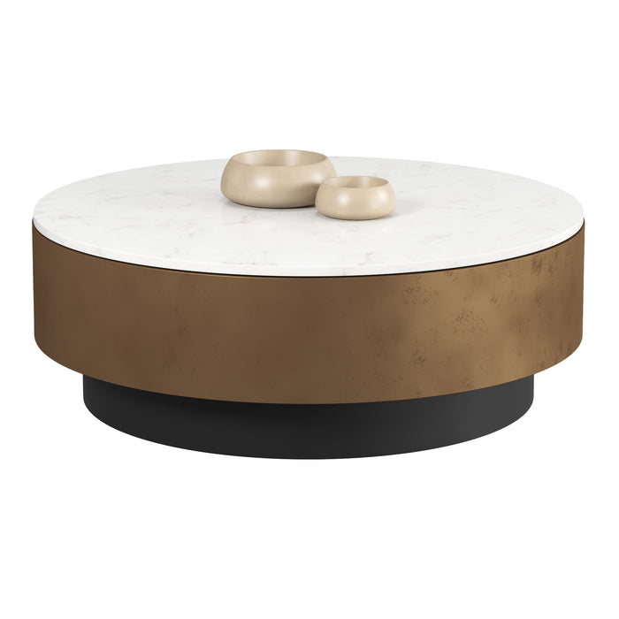 Sunpan Zelda Round White Marble Top Coffee Table