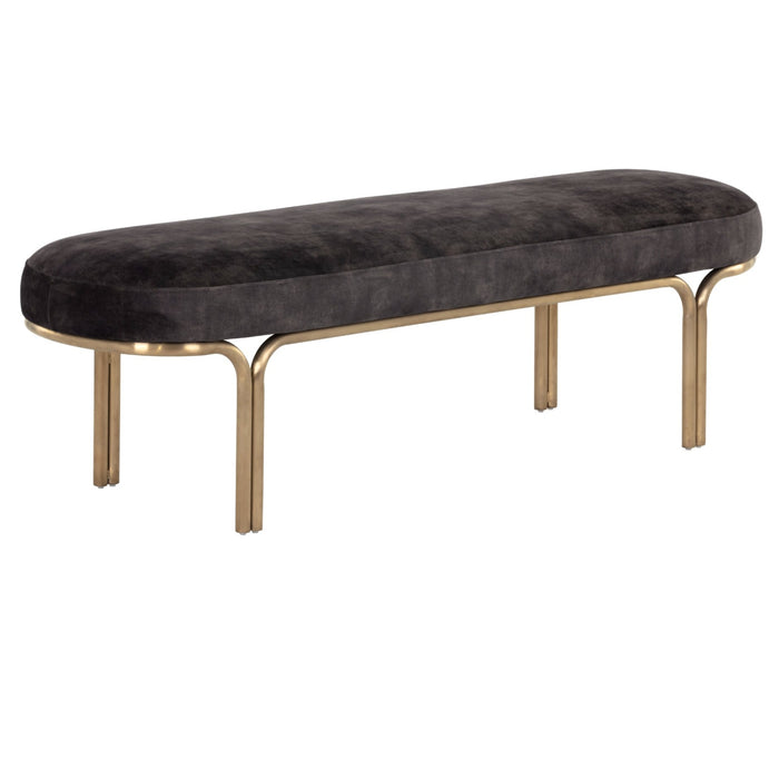 Sunpan Gwen Velvet Fabric Gold Metal Base Bench